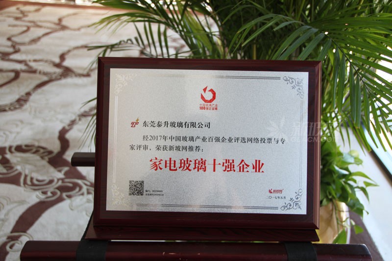 百強玻璃企業榜單出爐 泰升玻璃榮膺“家電玻璃十強企業”