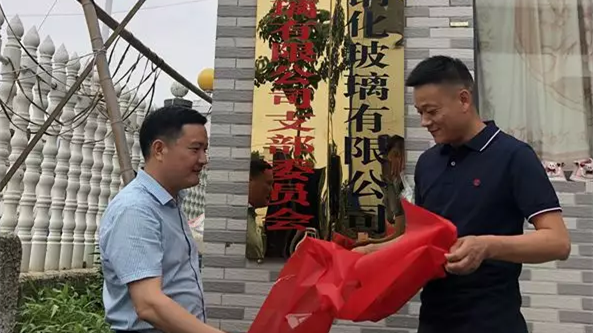 田江街道舉行中愷鋼化玻璃黨支部成立揭牌儀式