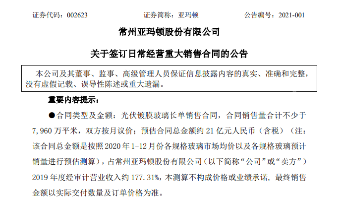 21億元！亞瑪頓與晶澳科技簽訂光伏鍍膜玻璃戰略長單