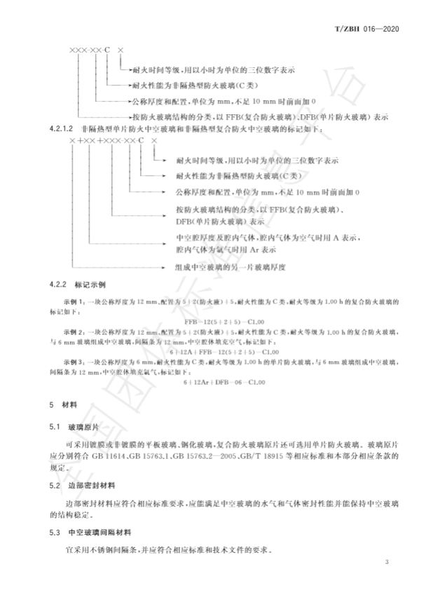 耐火型建筑門窗用防火玻璃制品標準（T/ZBH 016—2020）