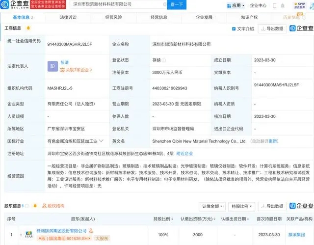旗濱集團設新材料科技子公司 經營范圍含光學玻璃制造