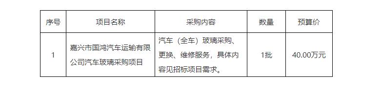 嘉興市國(guó)鴻汽車運(yùn)輸有限公司汽車玻璃采購(gòu)項(xiàng)目招標(biāo)公告